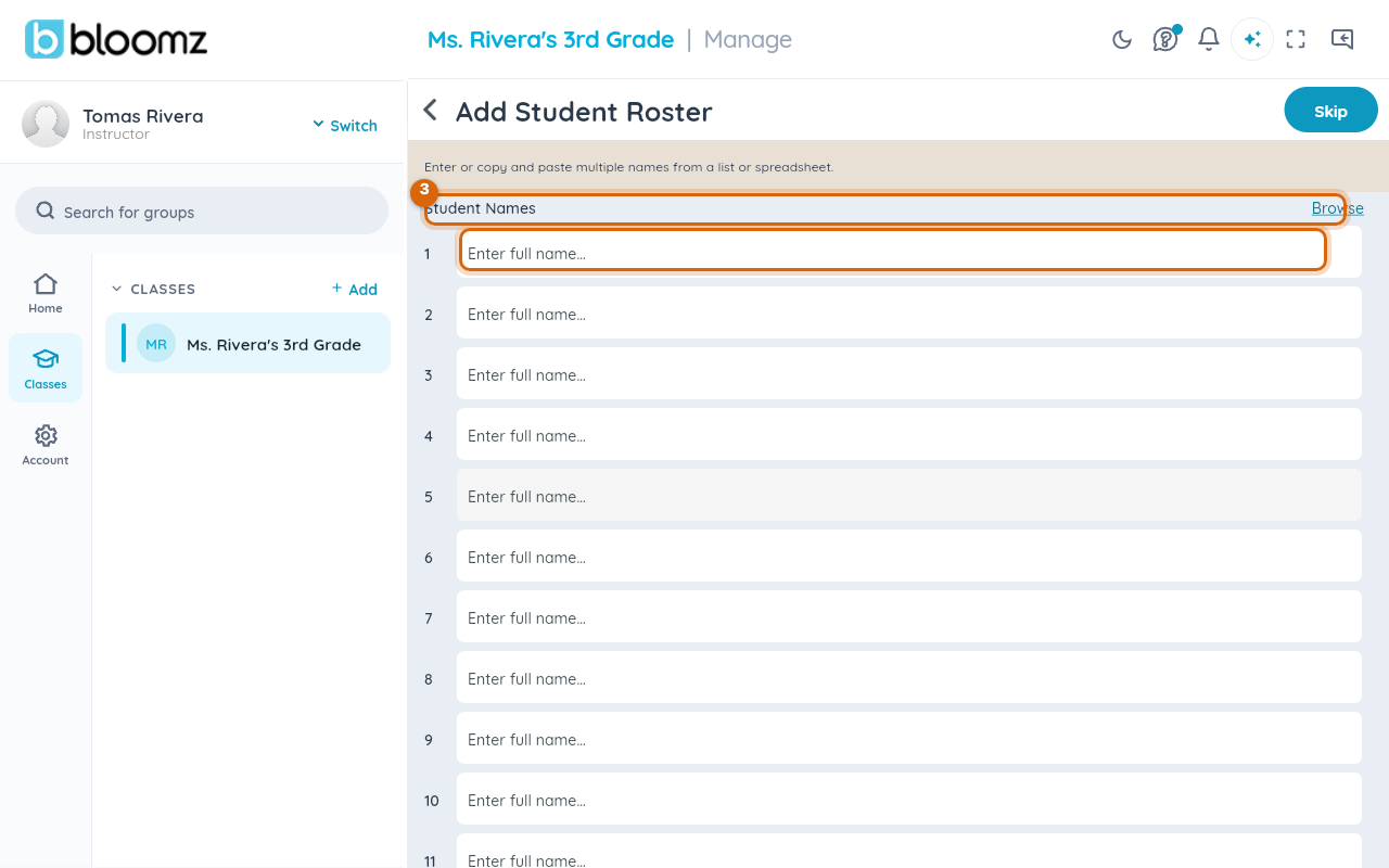 The Bulk Invite screen with the paste area and CSV upload option marked