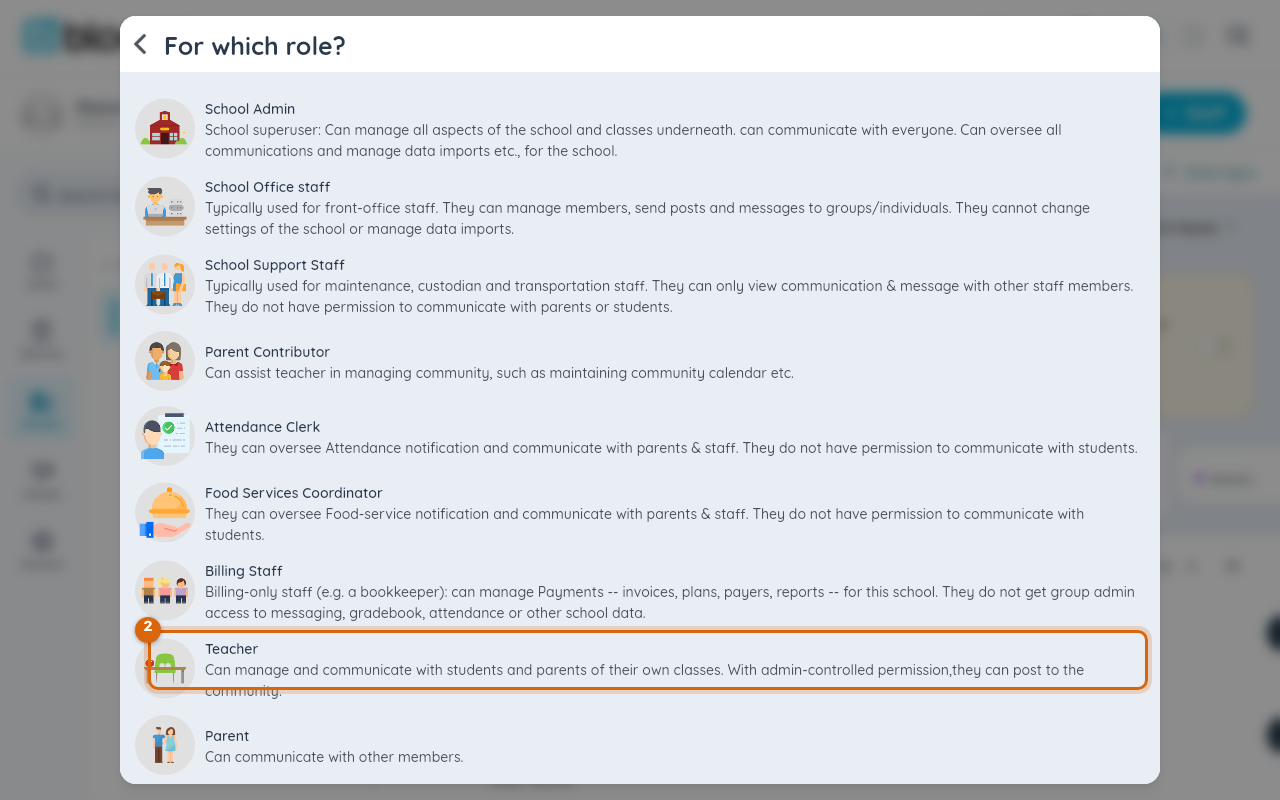 The Invite Staff form with the name, email and role fields marked