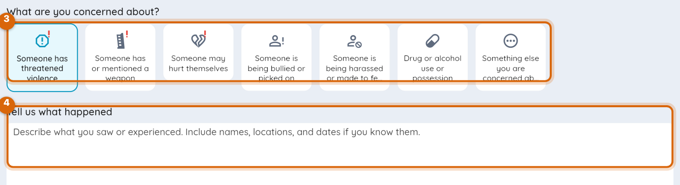 Close-up of the category list and description field