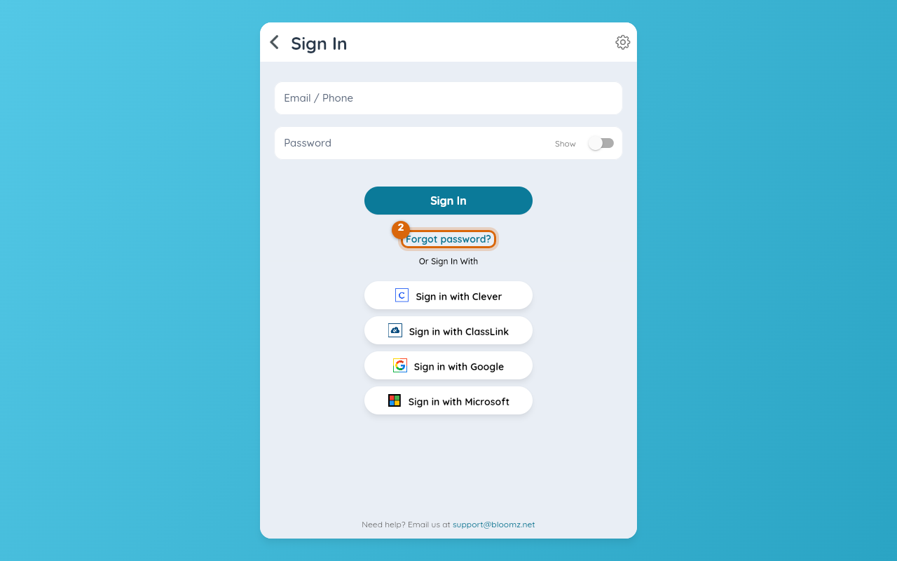 The sign-in form with the Forgot password? link marked under the Sign In button