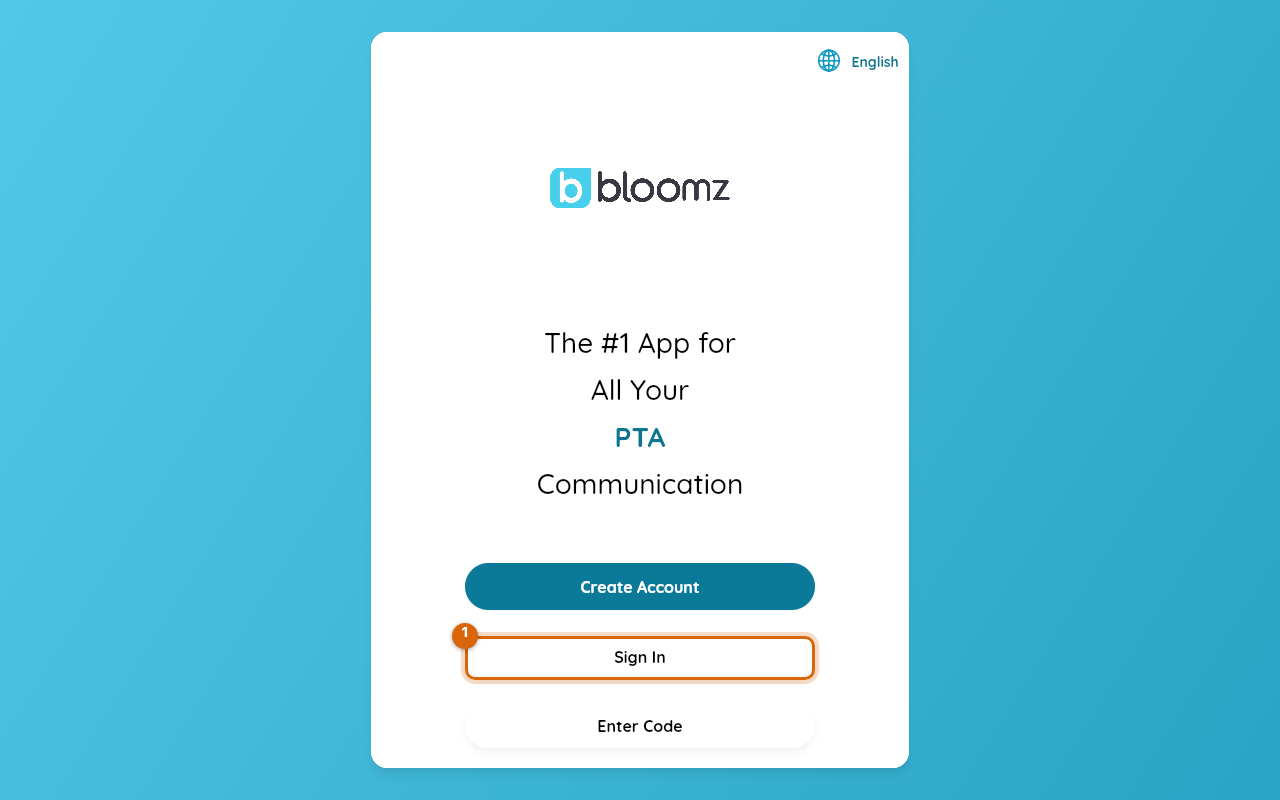 The welcome screen with the Sign In button marked