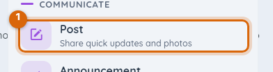 Close-up of the Post option in the Create menu, with its description