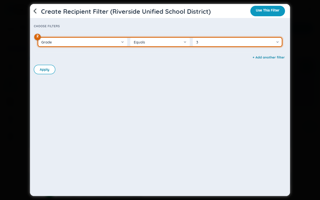 A condition row filled in as Grade / Equals / 3, not yet applied