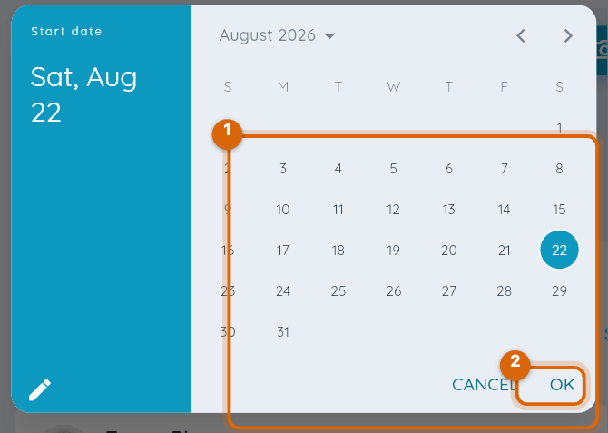 Close-up of the date-range filter with a start and end date picked