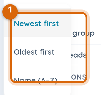Close-up of the sort popup showing Newest first, Oldest first and Name A to Z