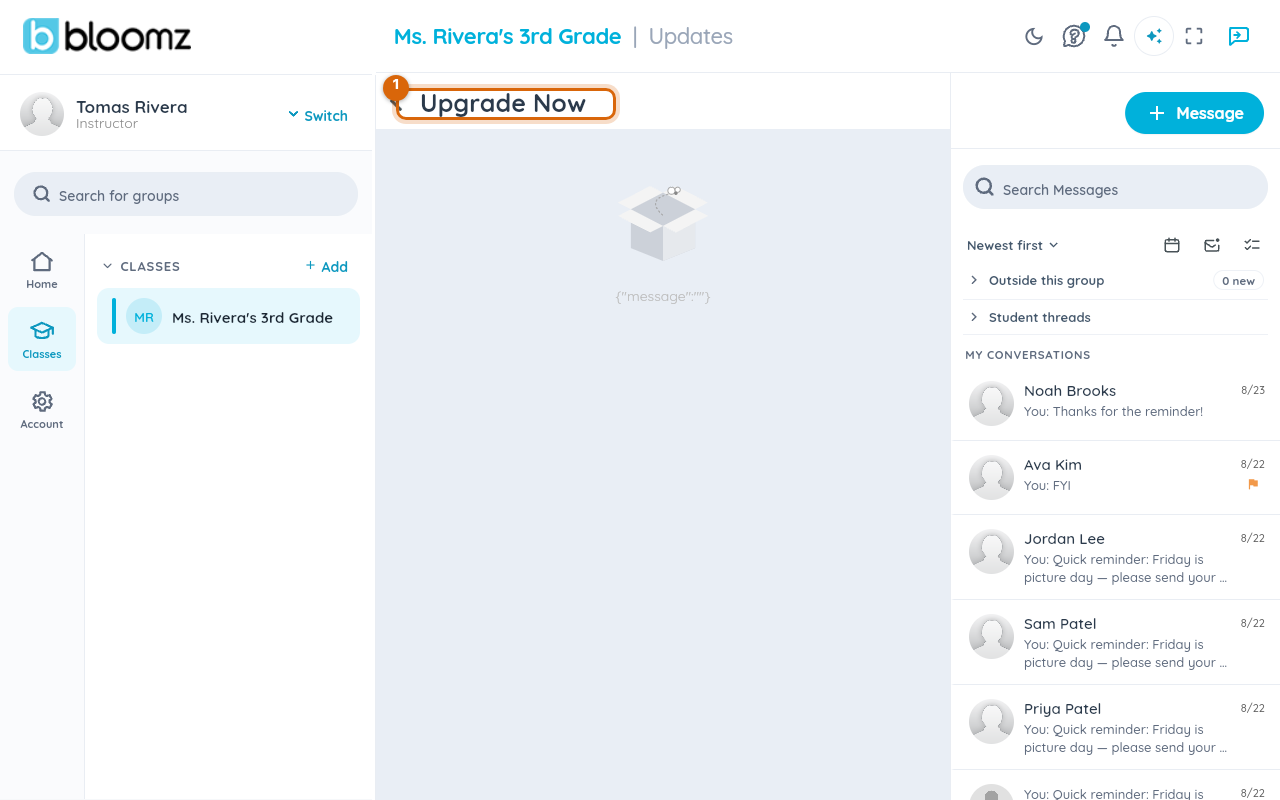 The Upgrade Now screen shown when selecting Mute Notifications, since muting is a premium feature on this plan