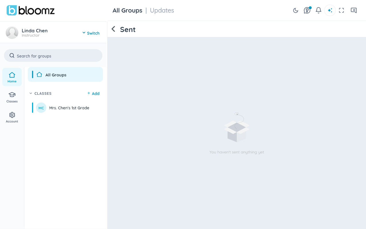 The Sent list in its empty state, telling you there are no sent posts yet
