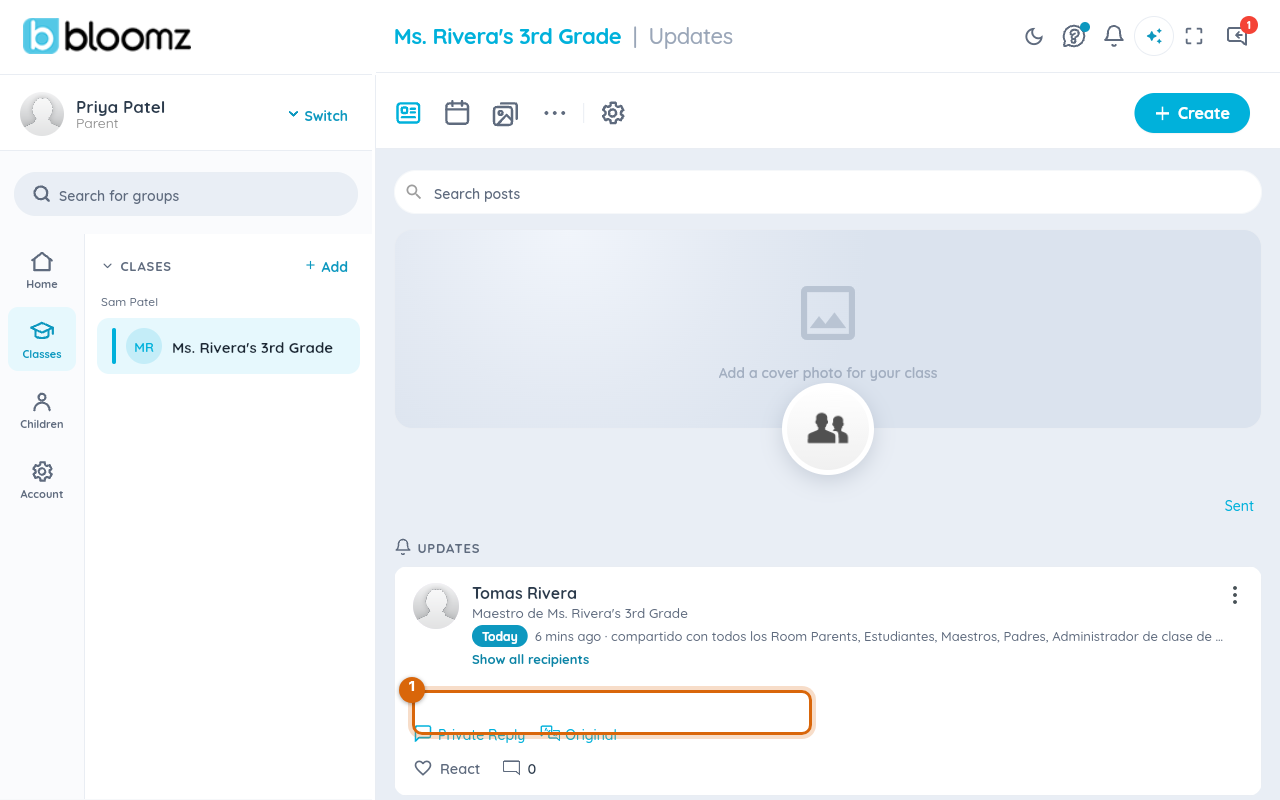 The same post now showing translated Spanish text, with an Original link in place of Translate