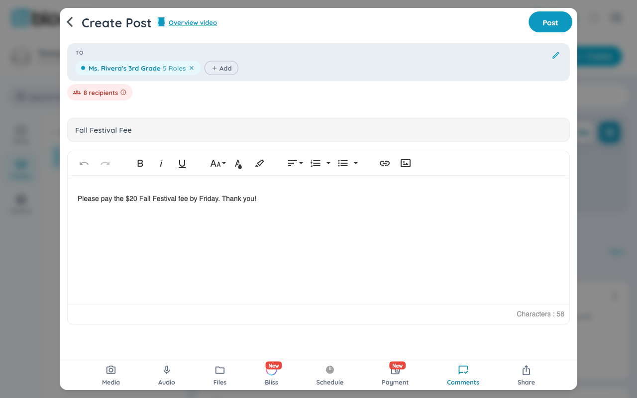 The post composer with a draft post written
