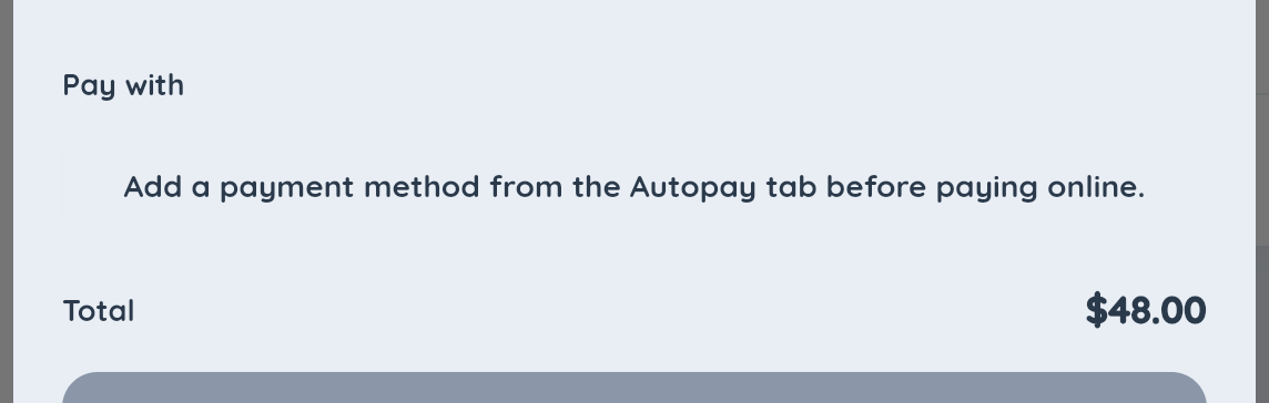 Close-up of the pay sheet's Pay with section, which uses your saved card or bank method