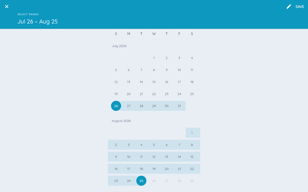 The statement date-range picker with the current range selected