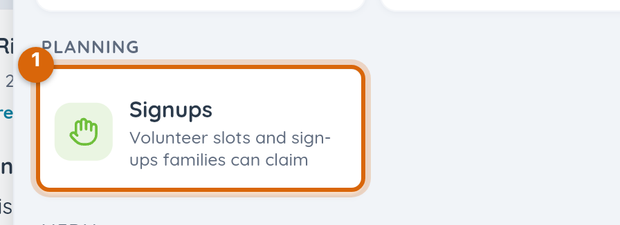 Close-up of the Planning section of the More menu, showing Signups