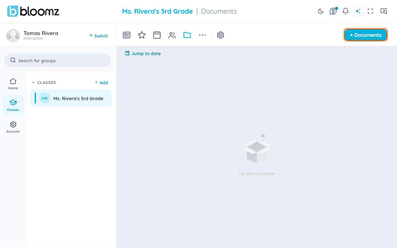 The class Documents library with the + Documents button in the top right