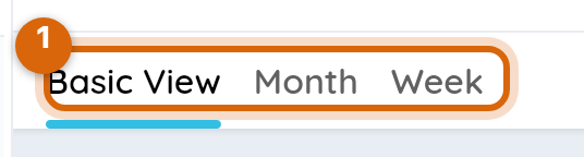 Close-up of the calendar view tabs: Basic View, Month and Week