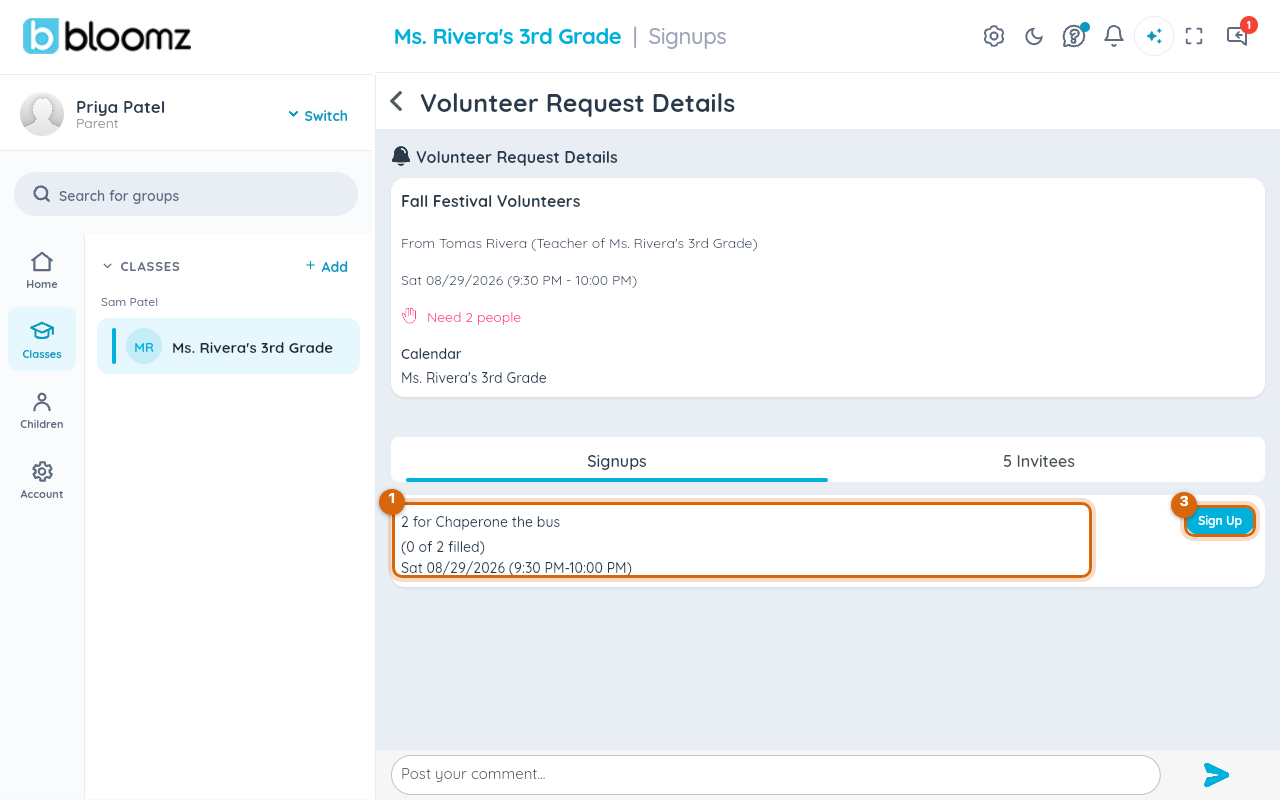 The Volunteer Help sheet with several tasks and their remaining slot counts marked