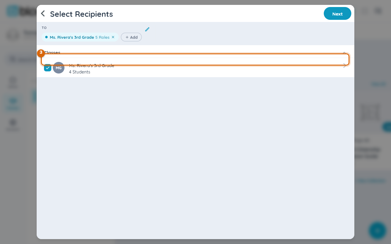 Assign dialog with class selection