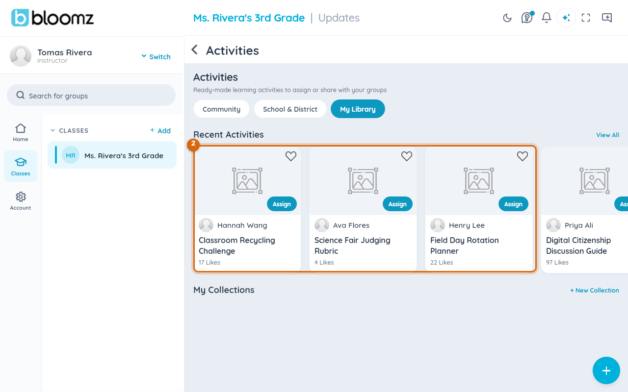 My Library browse screen with activities organized by subject